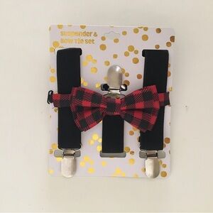 Plaid Bow Tie and Suspender Set for Kids